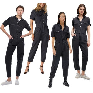 Mavi Gold Doria denim jumpsuit dark gray short sleeve button front Sz M